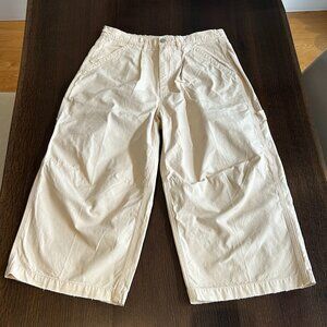 UO BDG Baggy Cottom Cropped Cargo Wide Legged Pant - Cream - Size 10
